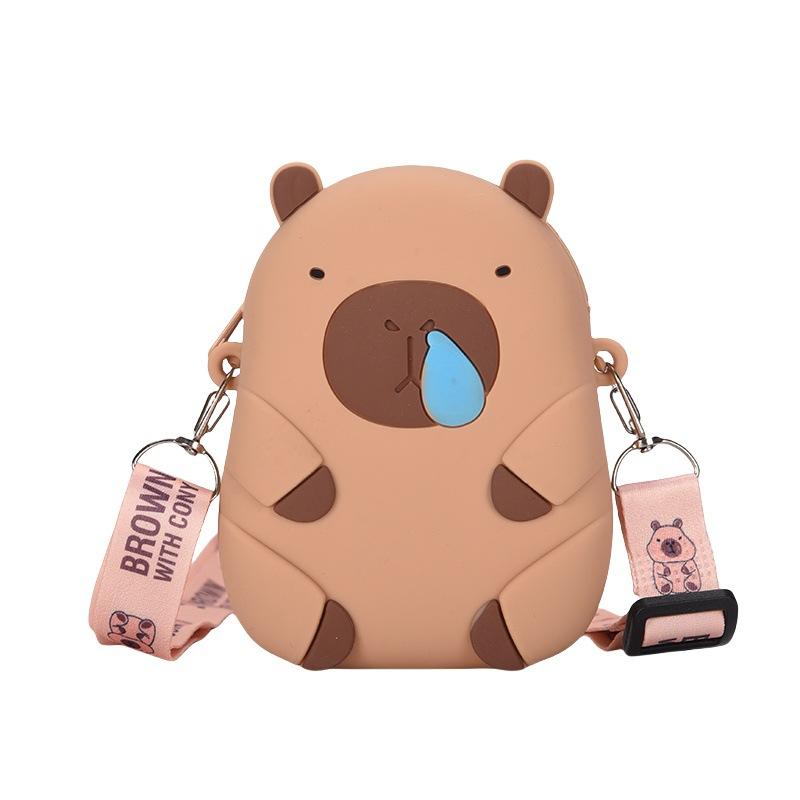 Cute Kapibara silicone change bag, girl messenger storage bag, cute capybara cartoon mobile phone bag.