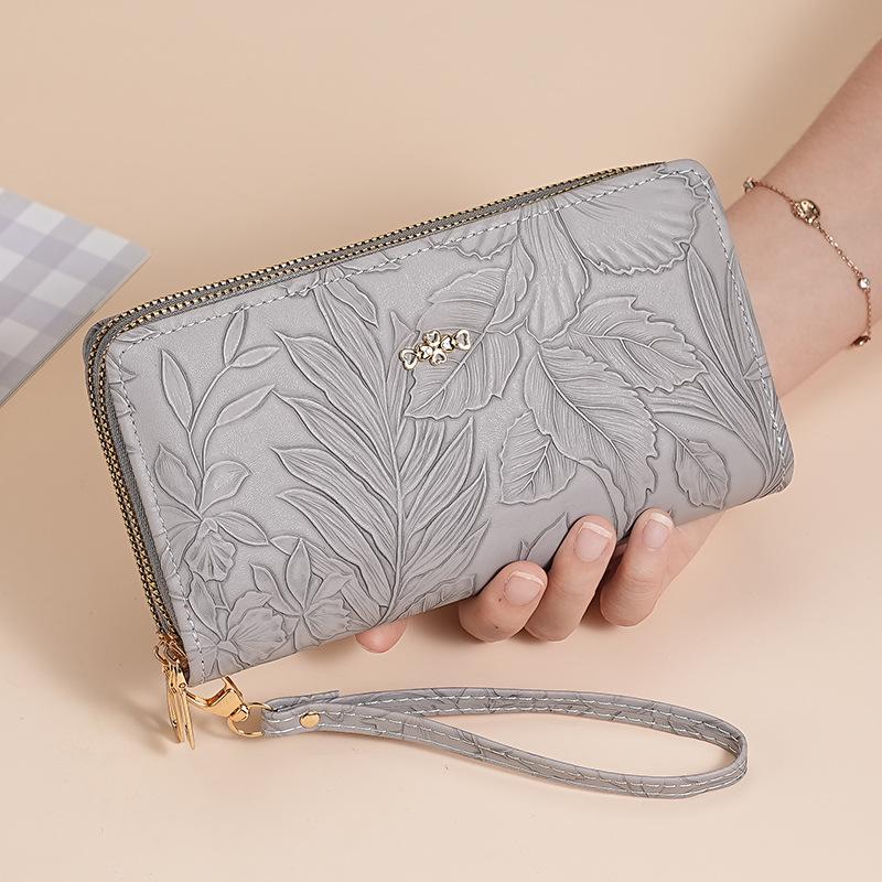 New Double Zipper Long Womens Wallet Large Capacity Multifunctional Clutch Bag Embossed Card Holder Purses Card Holder