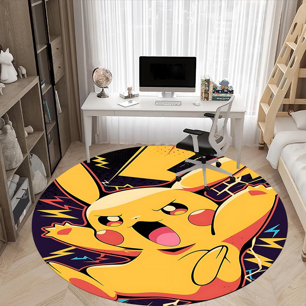 1pc Pikachu Energy Office Round Area Rug, Indoor Mat Suitable For Office, Under Office Chairs Bedroom Living Room Home Decor, Room Deco