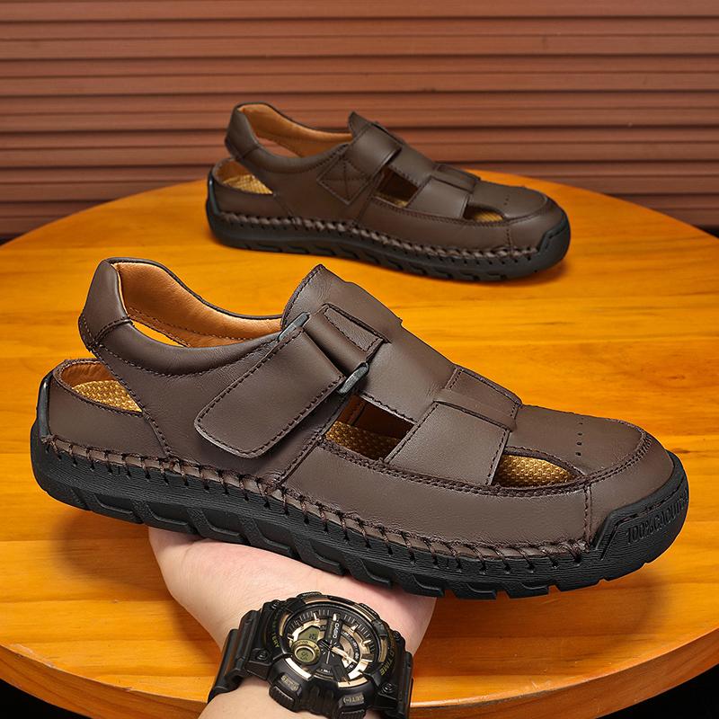 Letní pánské kožené plážové sandály Čistě ručně vyráběné Pánské sandály s uzavřenou špičkou