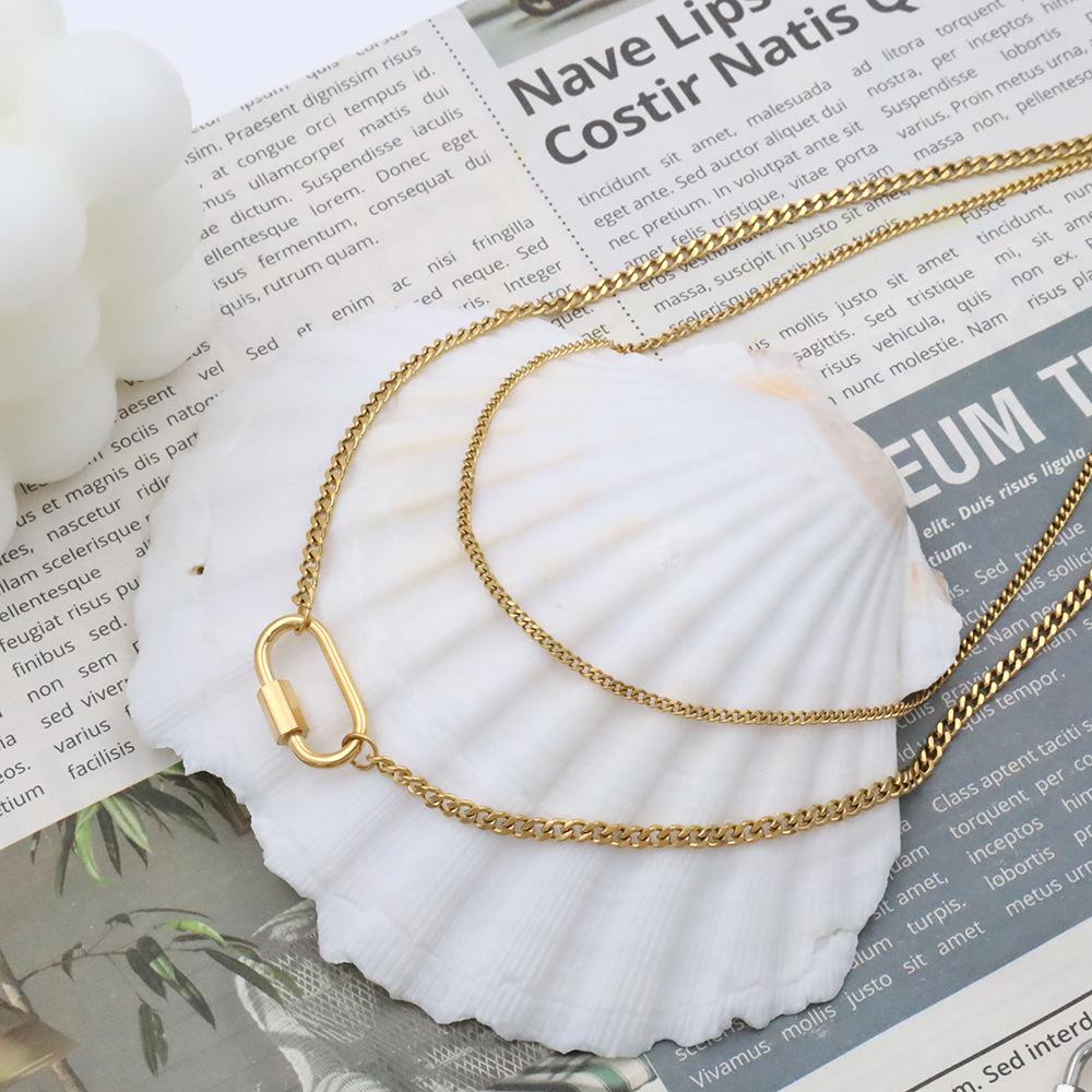 Accessories Light Luxury 18K Titanium Steel Clavicle Chain Female Geometric Oval Buckle Double Layer Stacked Necklace