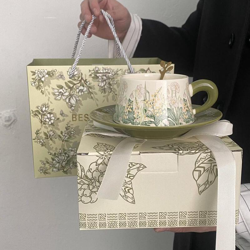 Pink Lily of the Valley Ceramic Coffee Mug and Saucer Gift Set