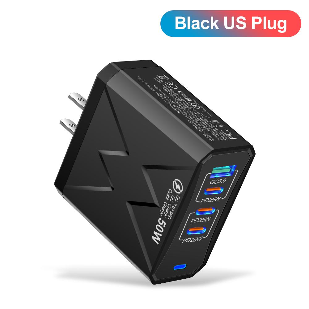Multiport USB C PD Charger 50W Fast Charging Charger QC3.0 Quick Phone Adapter for iPhone Samsung Xiaomi Type C USB Wall Charger