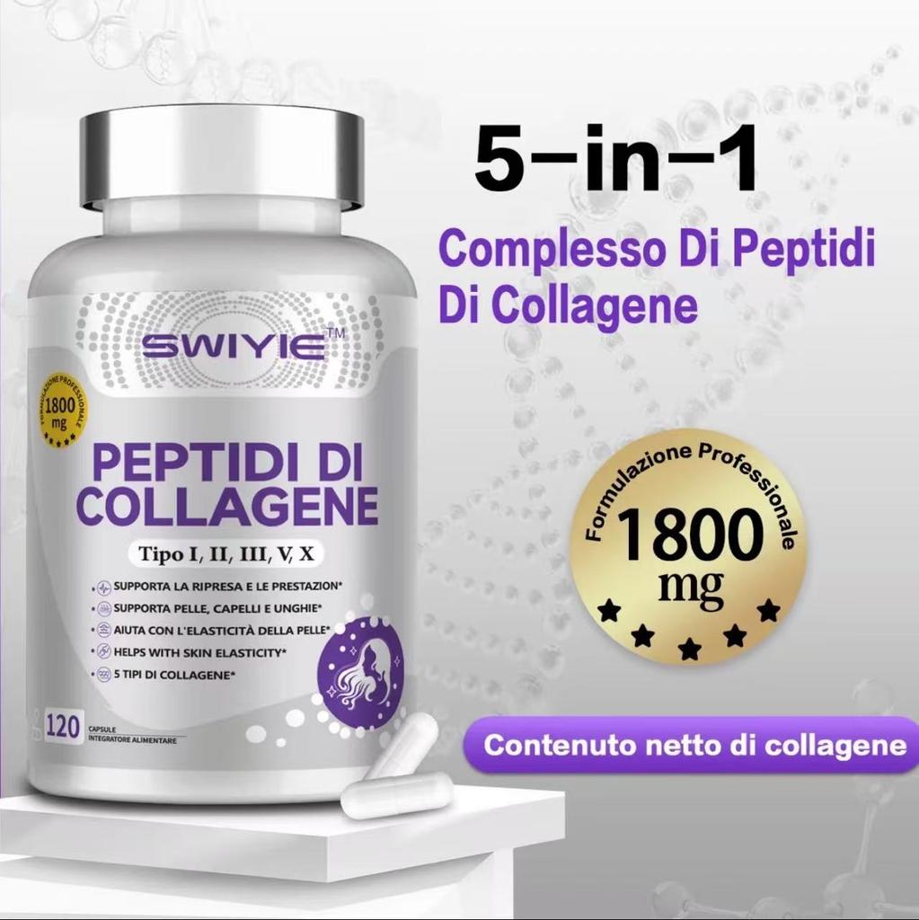 SWIYIE Kapsle s multi-kolagenovými peptidy 1800 mg, Prémiový hydrolyzovaný kolagen pro ženy a muže | Zdraví kloubů, kostí a pokožky | 120 kapslí