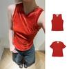 Clearance: Women's Designer Orange-Red Corduroy Sleeveless Tight-Fit Vest