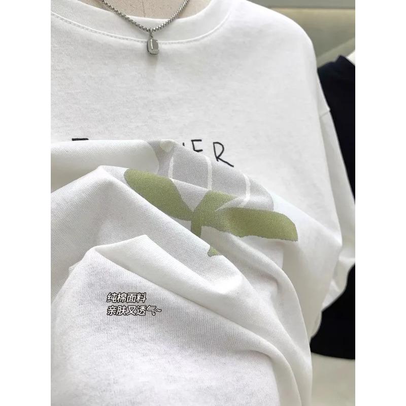 T-shirt d'été en pur coton à manches courtes imprimé ample Ins nouveau polyvalent haut à lettres