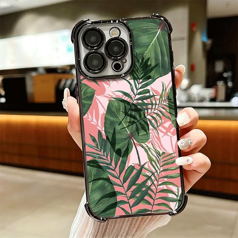 Summer Plants Green Leaf Soft Phone Case For iPhone 15 16 17 Air 14 Pro Max 16E Plus 13 12 Mini Plating Anti-Fall Fundas