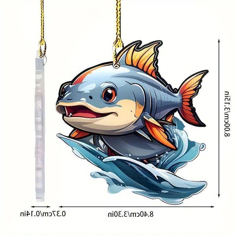 2d Acrylic Colorful Fish Car Hanging Pendant Eyecatching Cartoon Keychain Decoration