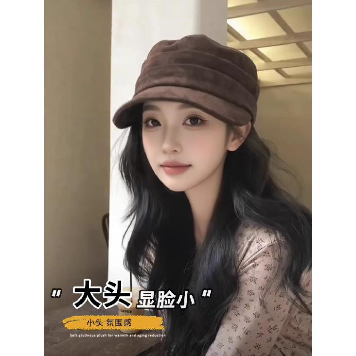 

Zhang Ruonan s same style equestrian hat for women, autumn and winter, makes the face look smaller, suede knight hat, fashionable retro pleated M（56-58cm）