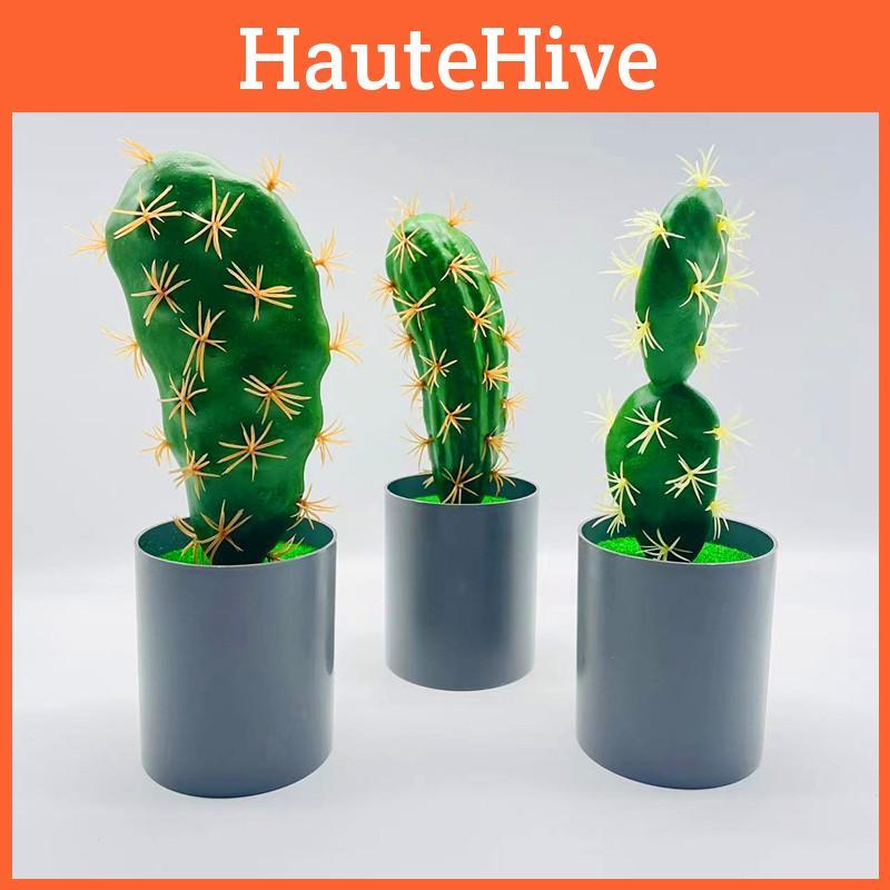Faux Cactus Plant Scene With Lifelong Plastic Flowers For Living Room Or Patio