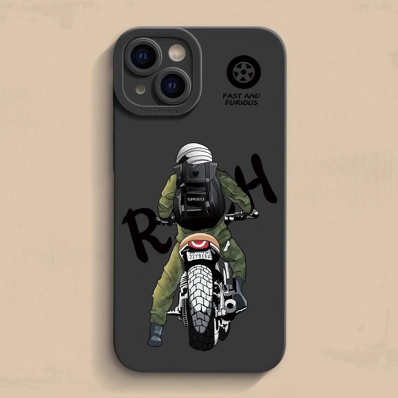 Stylish Men Biker Phone Case For iPhone 16 15 14 13 12 11 Pro Max Mini 7 8 15 16 PIus X XR XS Max Shockproof Soft Silicone Cover