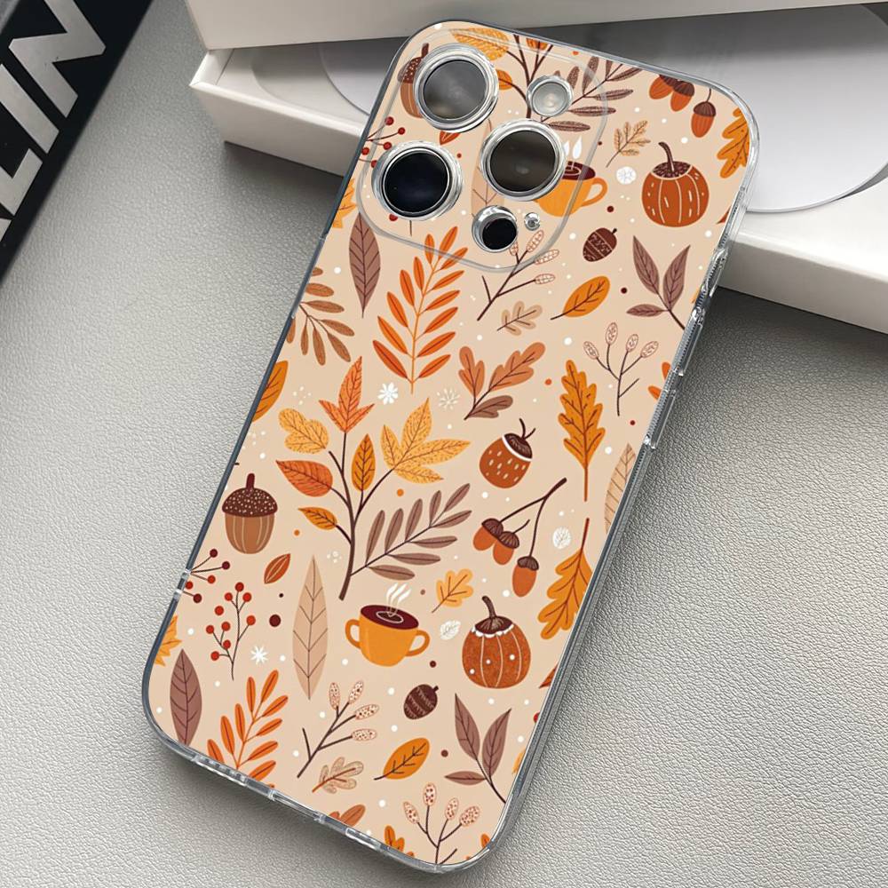 Autumn Leaves Pumpkin Clear Silicone Soft TPU Phone Case For iphone 17 16 15 14 Plus 13 12 Mini 11 Pro Max Shell Capa