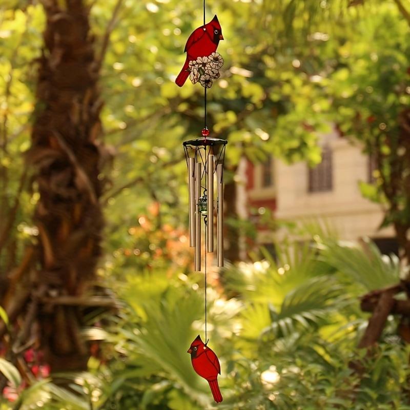 Red Bird Metal Wind Chime - Vibrant Red Creative Wind Chime Memorial Gift for Indoor/Outdoor Garden Decoration, 24 Inches