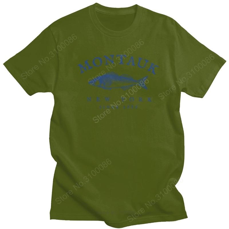 Montauk Nowy Jork Wędkarstwo 1686 Koszulka Męska Bawełniana Koszulka z Rybą Prezent dla Wędkarza na Emeryturze T-shirt z Krótkim Rękawem Drukowany Top Prezent