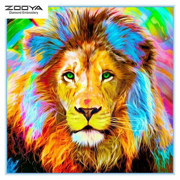 

ZOOYA DIY 5D квадратный горный хрусталь красочный Лев Алмазная вышивка картина вышивка крестом домашний декор