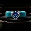 Blue Silicone Ring Heart Blue CZ, Soft Stretchable Band, Hypoallergenic Waterproof Sweatproof Jewelry for Women Daily Use