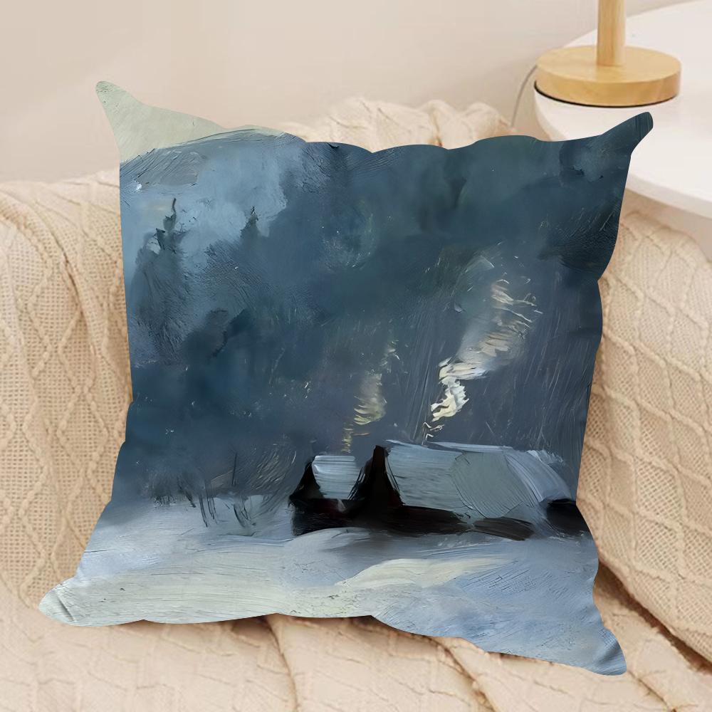 Snow Night Art Cushion Cover Silky Short Plush Invisible Zipper Dustproof Sofa Pillow Case For Home Decor