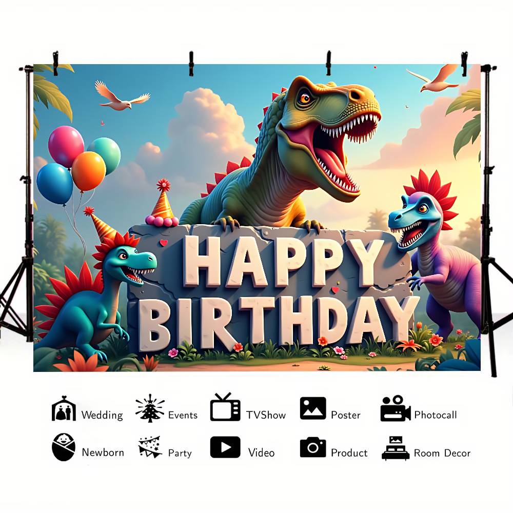 Inosaur Jungle Birthday Party Background Photography Castle Wizard Platform Street Birthday Party Decoration Gifts Props Poster