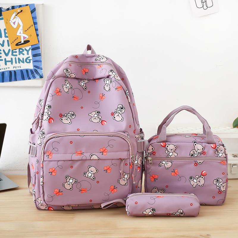 Student Cartoon Backpack Set Female Campus Backpack Lightweight Nylon Three-Piece Schoolbag