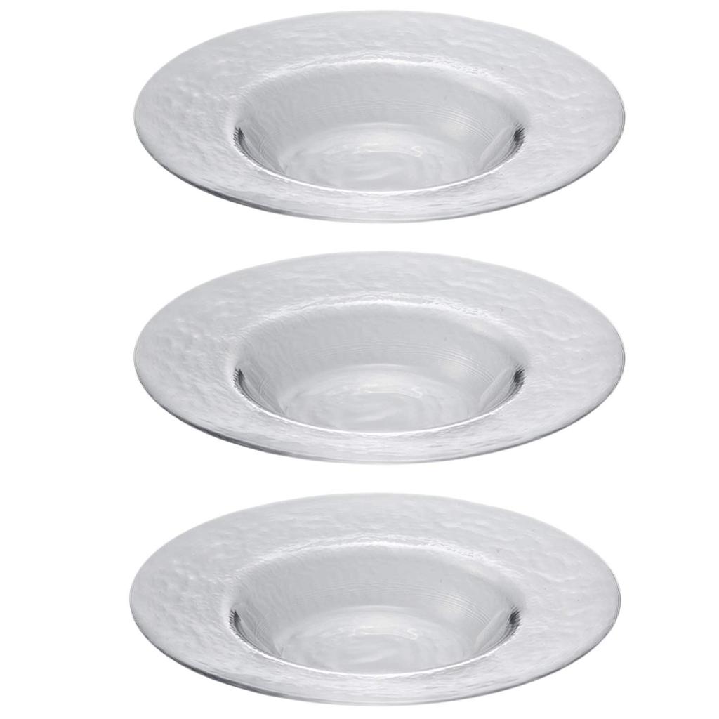 Toyo Sasaki Glass Orbit Rimmed Bowl Plates, 250mm, Set of 3, Made In Japan, Large Round Plates, Glass Dishes, Tableware, Item 46162