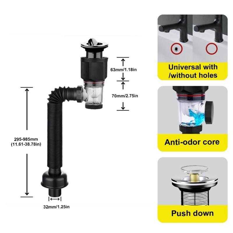 Universals Flexible Sink Drain Pipe Anticlogging Sink Strainer Deodorant Pipelines Insect Resistant Drain Pipe