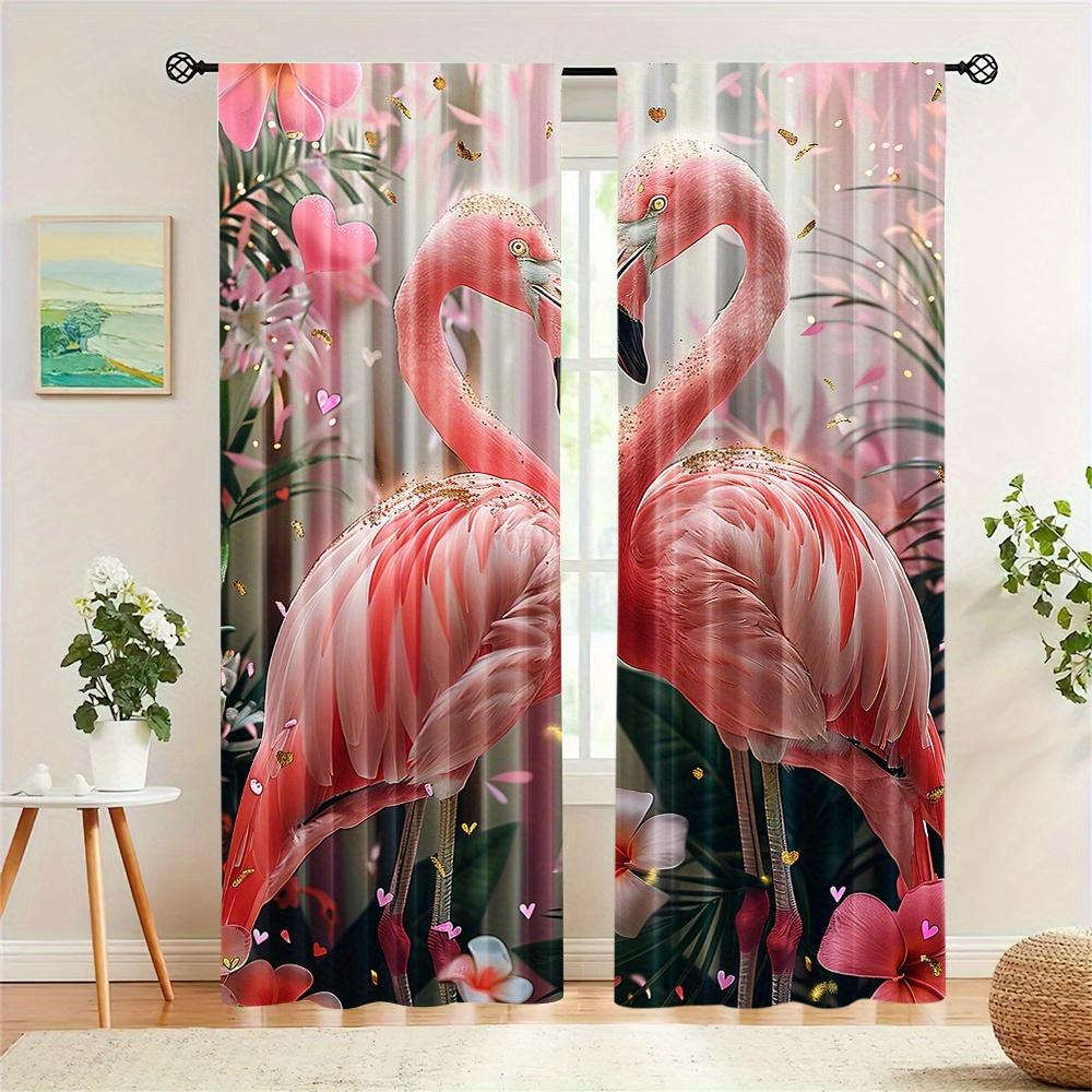 2-Piece Flamingo & Floral Print Curtains Set Rod Pocket Design Polyester  For Living Room Bedroom Kitchen Blinds Floor Window