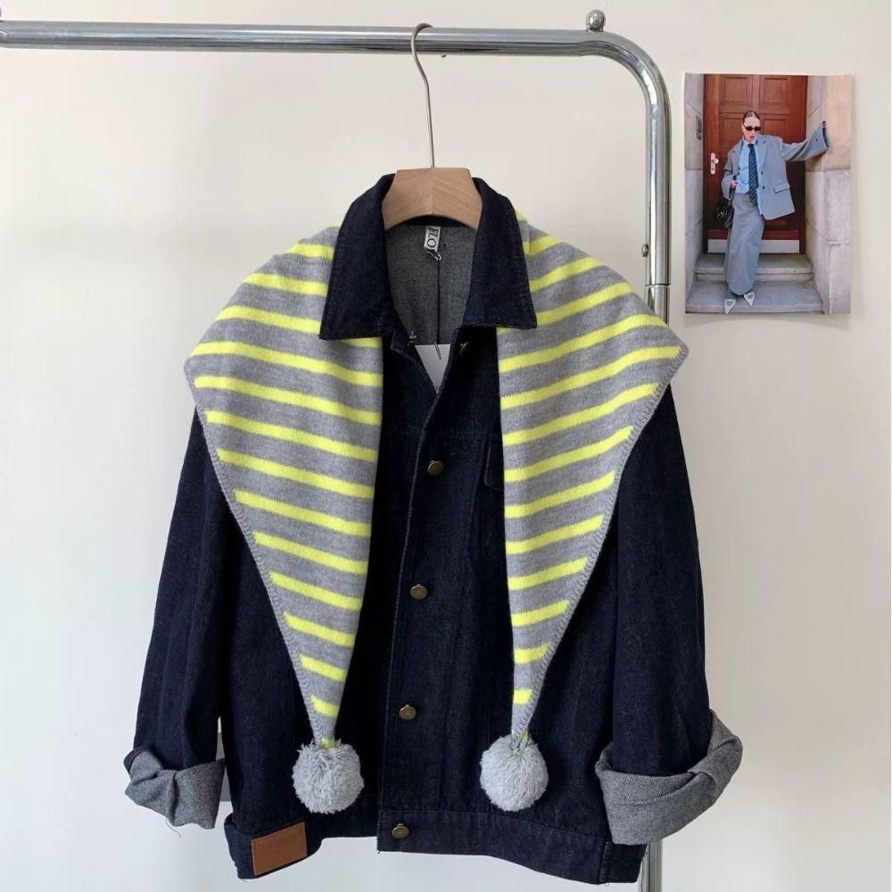 Thicken Triangular Knitted Shawl Long Stripe Scarf Retro Wool Scarf  Autumn Winter