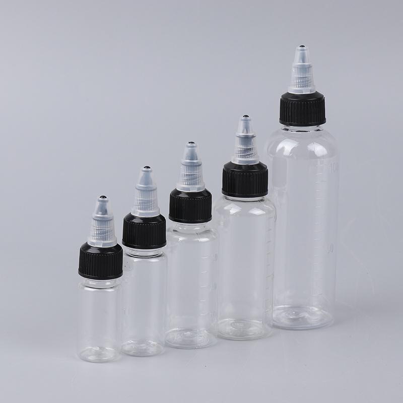 10/20/30/50/100 ml Tom Flaska för Hårfärg Vridkork Återfyllningsbar Pressbehållare med Graderad Skala för Tatueringspigmentfärg