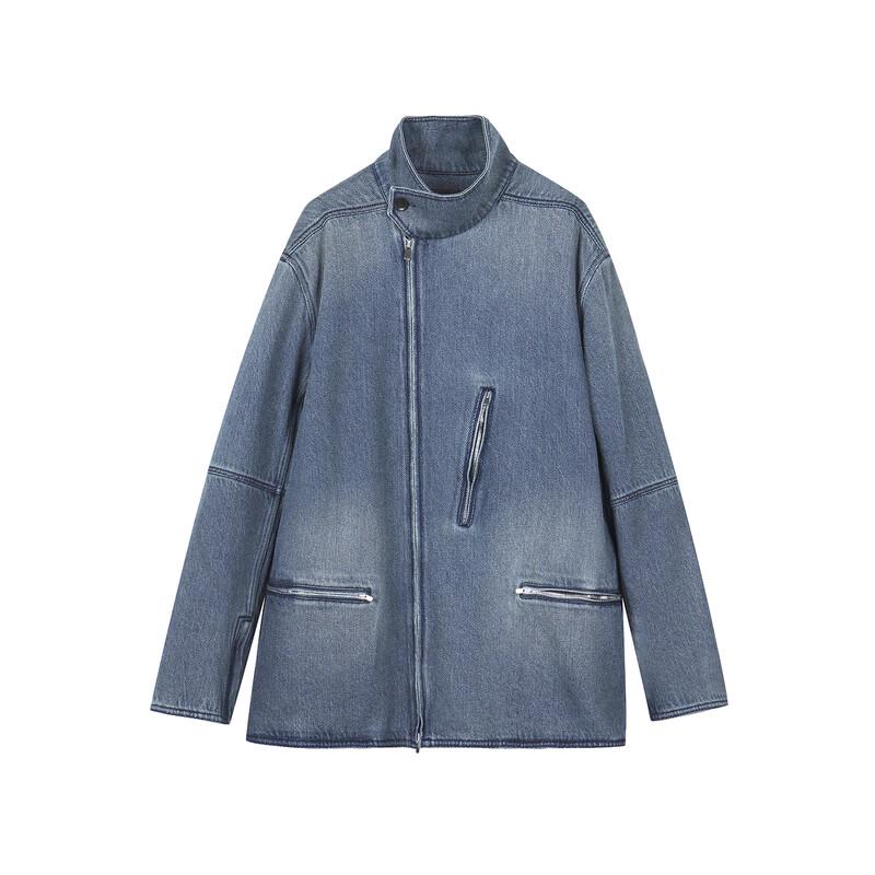 LESS 2024 Autumn Loose Stand Collar Straight Denim Jacket