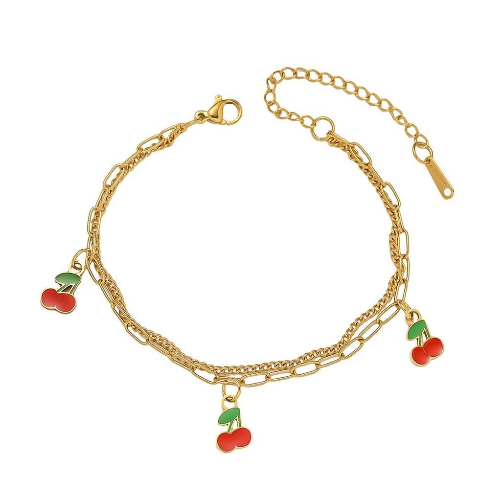 Cherry Epoxy Titanium Steel Bracelet for Women - Sweet Dopamine-Inspired Design