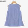 ZANZEA Women Casual V-Neck Summer Plaid Print Tank Tops