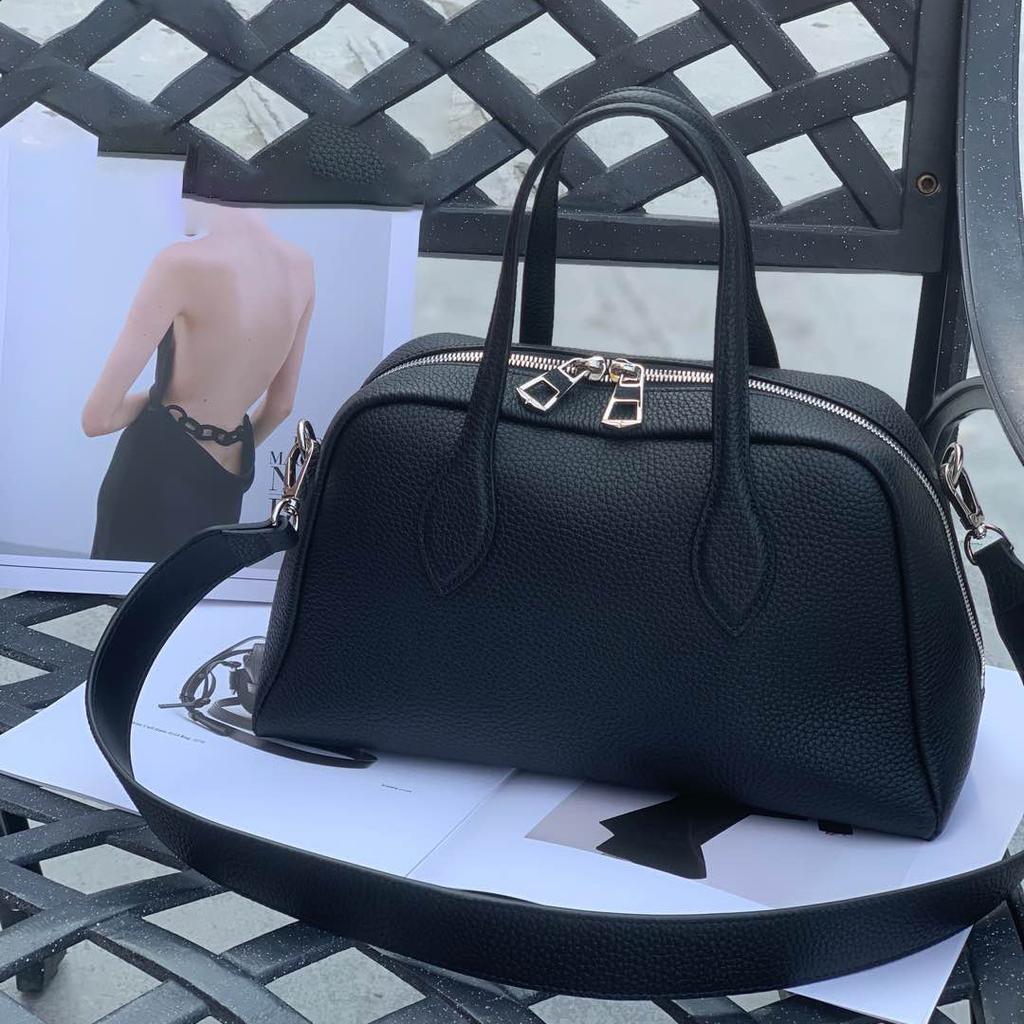 Neue Damen Bowlingtasche aus erstklassigem Rindsleder, Boston Leder, Hand-, Schulter- und Umhängetasche, Damen Pendler, lässig, schlicht, trendig
