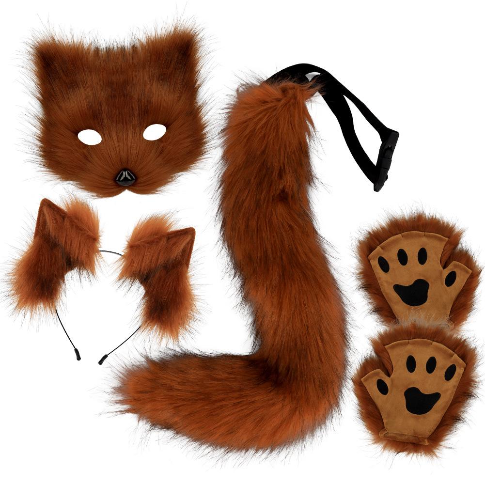 Halloween Plush Fox Mask Set Animal Claws Simulated Fox Ears Headband Tail Animal Tail Accessories