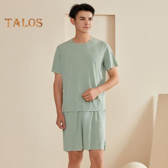 2Pcs/Set Men Pajamas Set O-Neck Short Sleeve T-shirt Elastic Waist Shorts Set Solid Color Home Clothing Suit