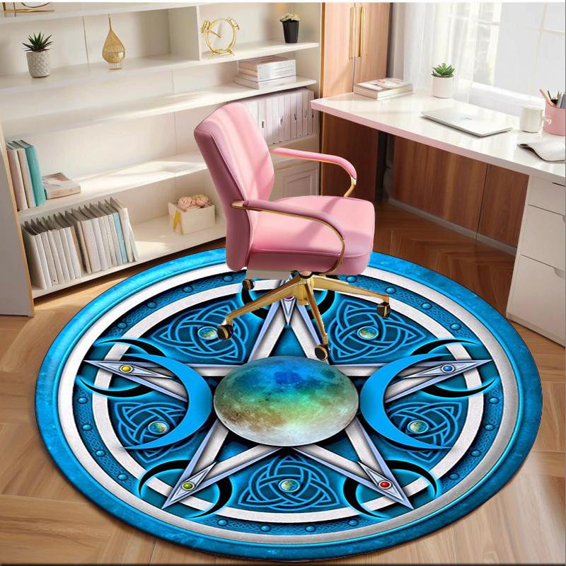 Celtic Moon Pentagram Art Round Carpet Chair Cushion Round Entryway Rug, Soft Round Rugs for Living Room, Bedroom, Circle Carpet Decor Gifts