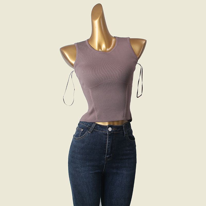 American Style Sexy O-neck Short Vest Foreign Trade Original Order Silm Stretch Sleeveless Summer Outwear Sling Tops