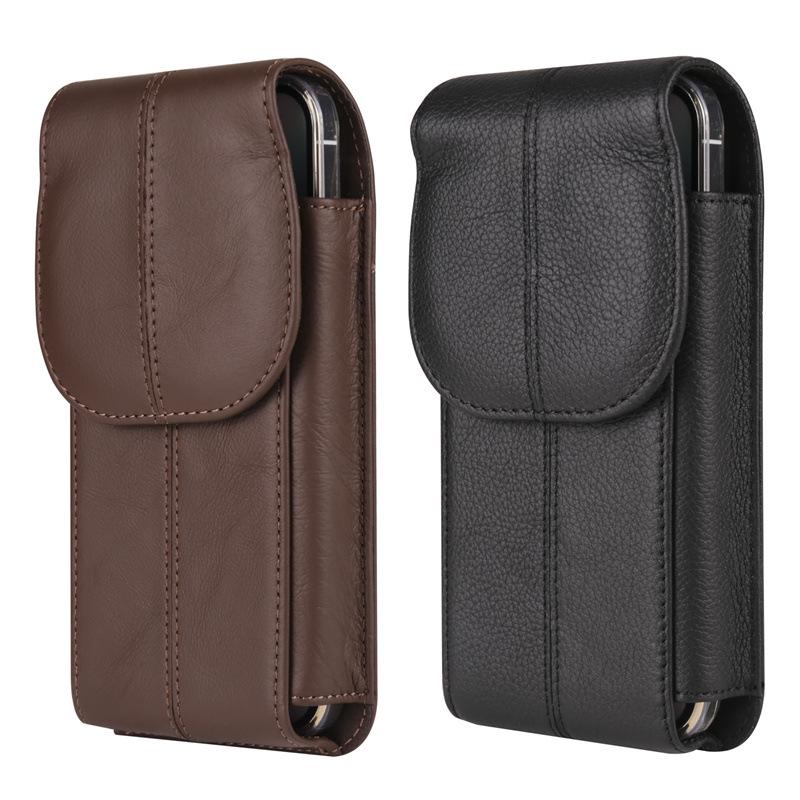 Universal 7.2" Vertical Cowhide Flip Phone Waist Pack for Samsung & Apple, Shell Pattern