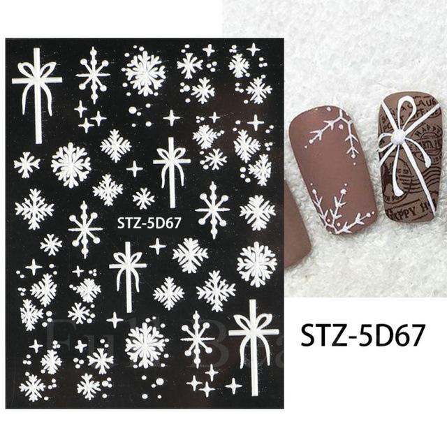 5D Christmas Adhesive Embossed Nail Sticker Decal Snowflake Nail Art Decoration
