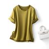 Women's Petite Summer Silk T-Shirt - Pure Color, Short-Sleeved, Mulberry Silk