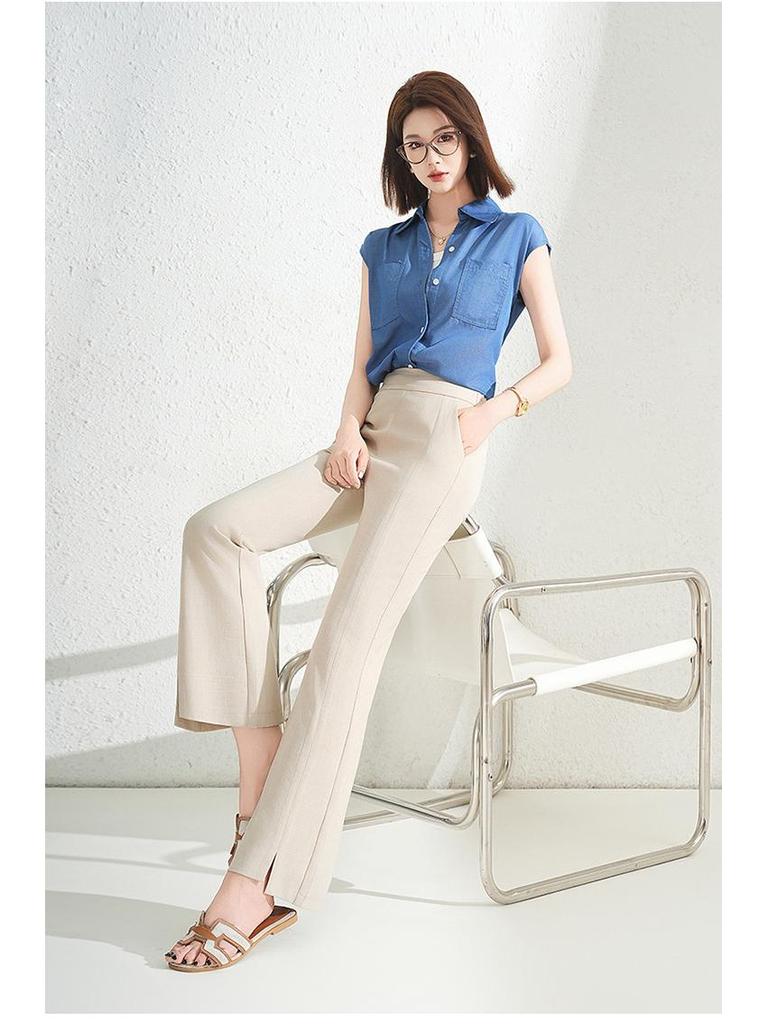 High Waist Elastic Mermaid Flare Pants - 2026 Summer Fashion Women's Slit Casual Cropped Trousers