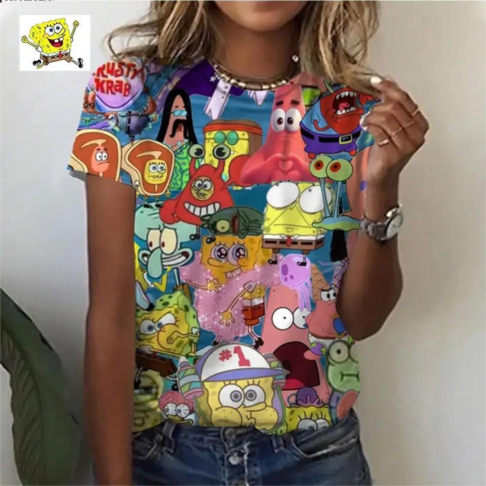 

3D digital printing series new summer women s loose round neck short sleeved Biqibao SpongeBob SquarePants series 2877 EMA M