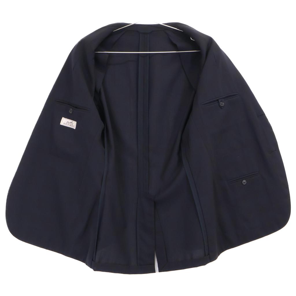 Hermes [Ausgezeichneter Zustand/Inland autorisiert] G19821 Check Wolle Maßjacke Jacke 48 Marine x Khaki Gebraucht