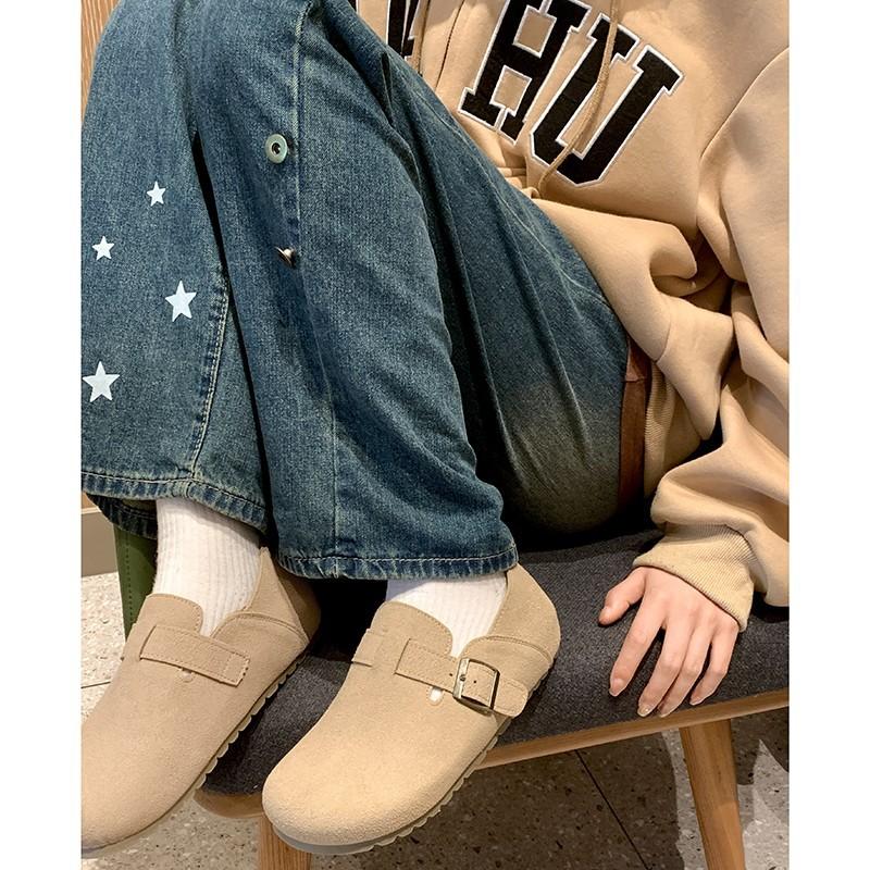 Cow velvet soft-soled shoes women's new autumn versatile retro bag head Boken flat-soled one-pedal single shoes