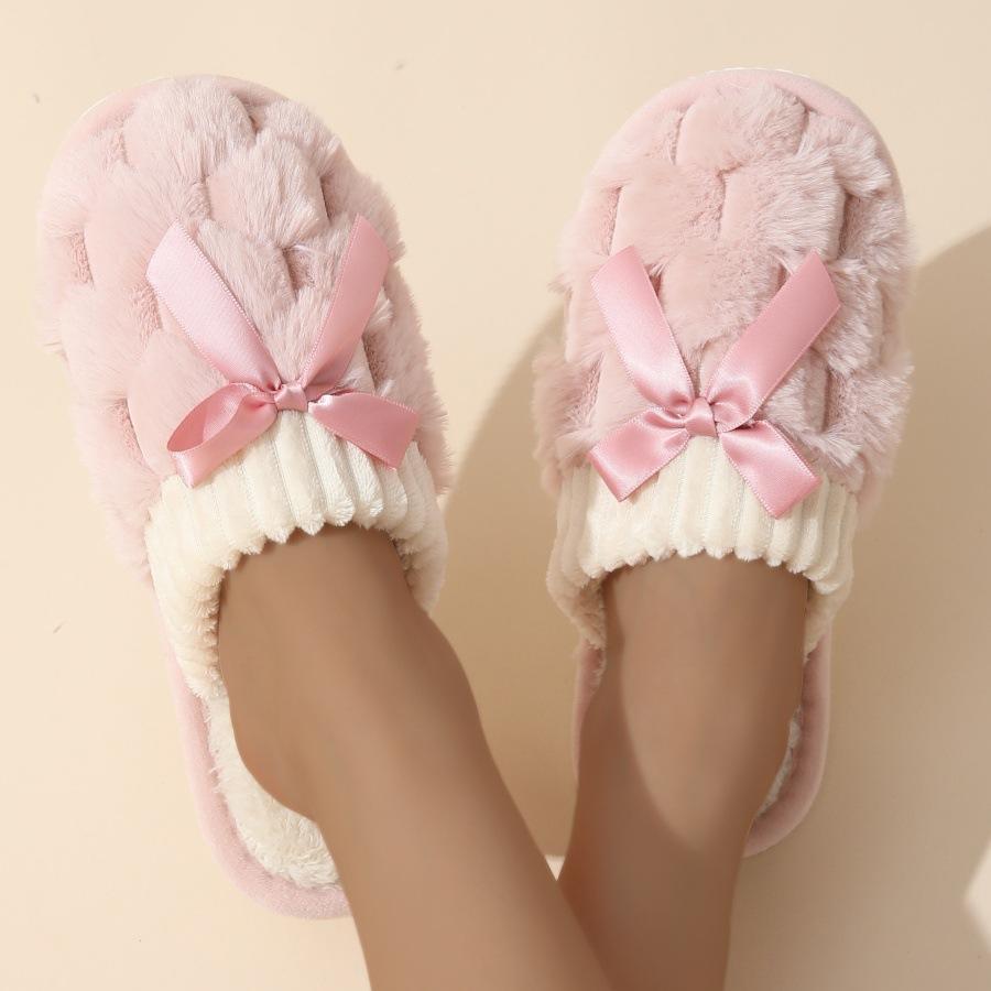 FiveFive Damen Wintermode Hausschuhe Flache Warme Hausschuhe Runde Zehen Offene Ferse Plüsch Baumwollhausschuhe Freizeitschuhe