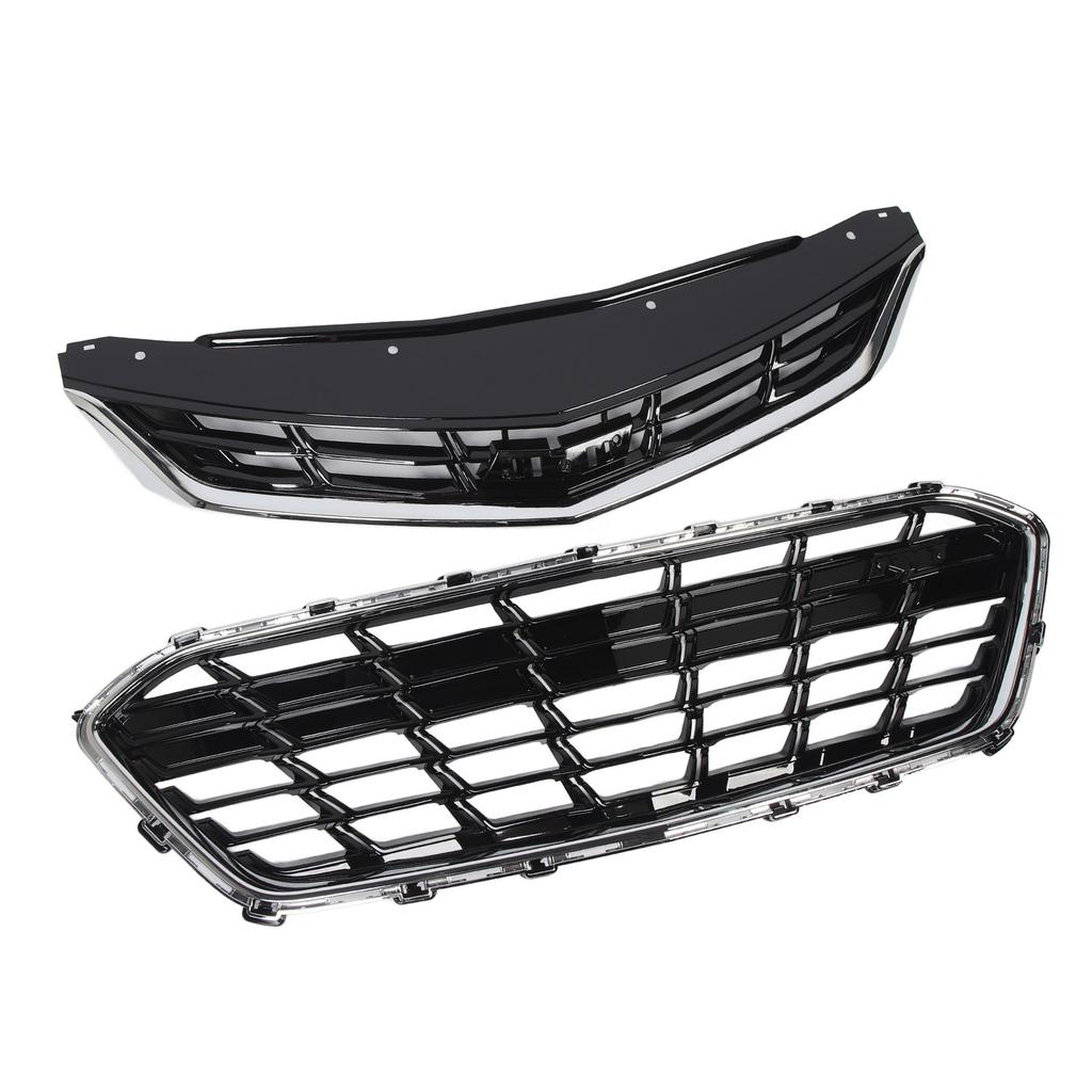 Front Upper Lower Grille Set Chrome ABS 84189613 84009674 Replacement for Chevy Cruze Premier RS