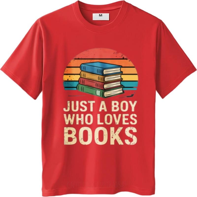 Solid Color Tshirt Travel Male Crew Neck Tshirt Big Size Just A Boy Who Loves Books Comfort For Him Tees Minimalist Tshirt