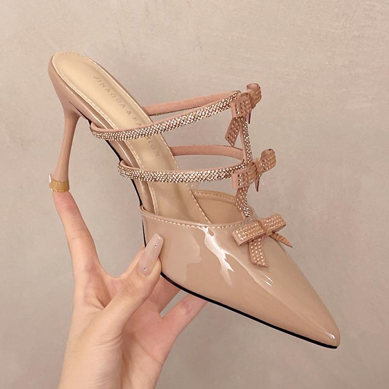 Mode Schleife Spitzschuh Damen Hausschuhe High Heels Schuhe Kleid Elegant Pumps Sexy Stilettos Damen Sandalen 2025 Trend Damen Zapatillas