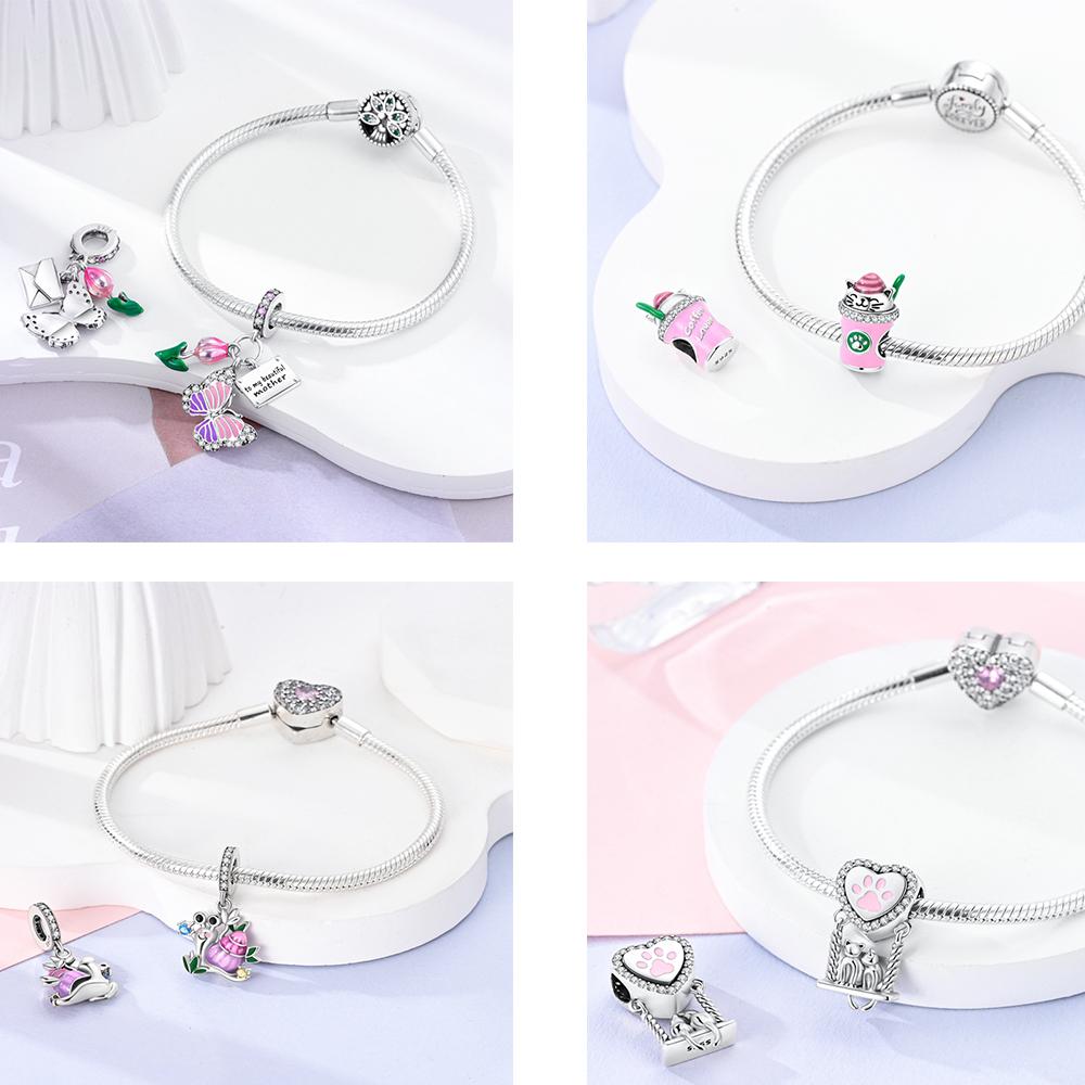 Copper Pink Series Charms Beads Fit Original Bracelet For Women Jewelry Making Gift