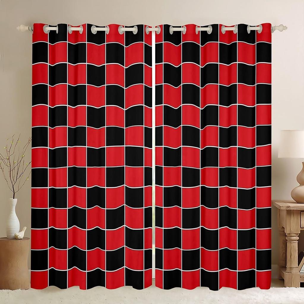 Checkered Curtain Colorful Checkerboard Grid Curtains Drapes Funky Gingham Buffalo Plaid Window Bedroom With Room Darkening Polyester Perfect For