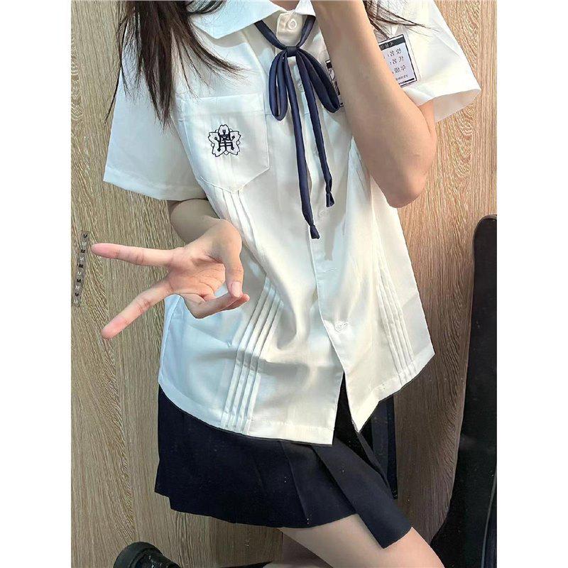 Xiaolan Women's Short-Sleeve Embroidered JK Shirt - Original Japanese College Style Summer White Uniform.
